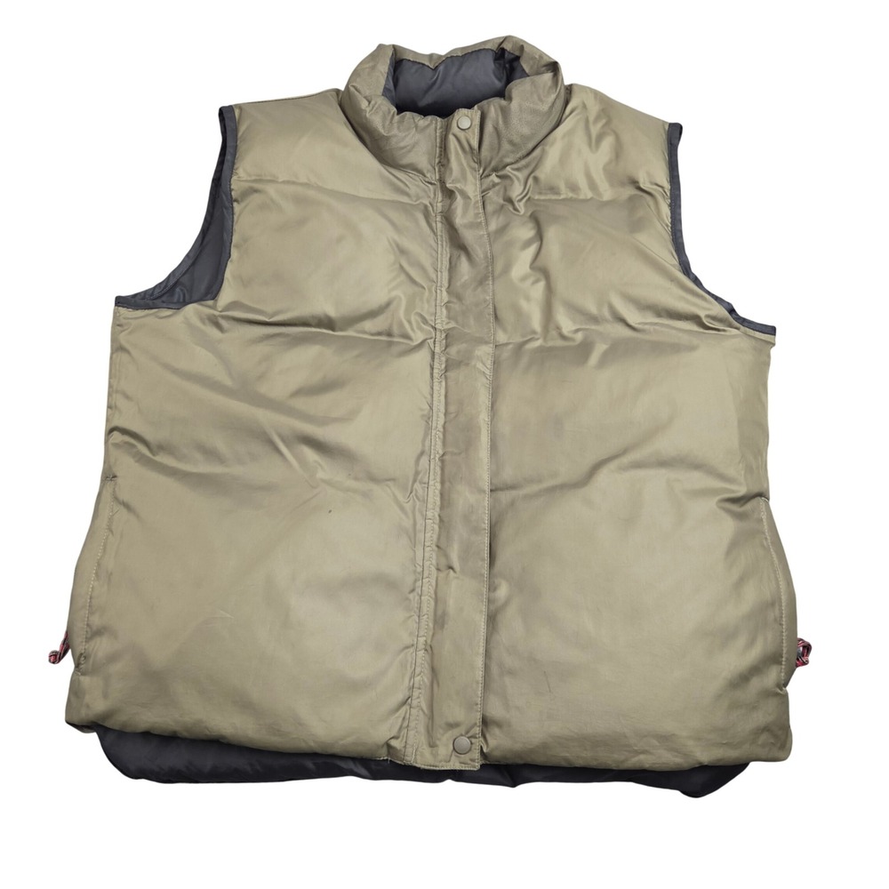 LL Bean Reversible Puffer Vest XL Olive Green Black Down Quilted Vintage Y2K